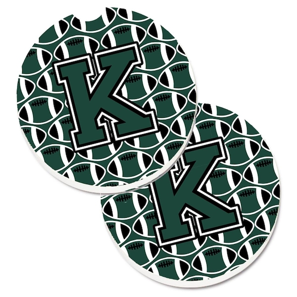 Carolines Treasures Letter K Football Green and White Cup Holder Car Coaster, PK2 CJ1071-KCARC - main